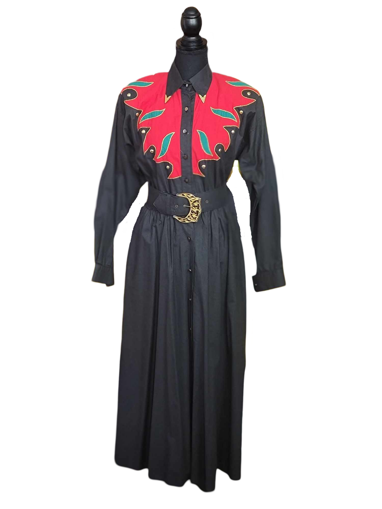 Western Black Dress Red