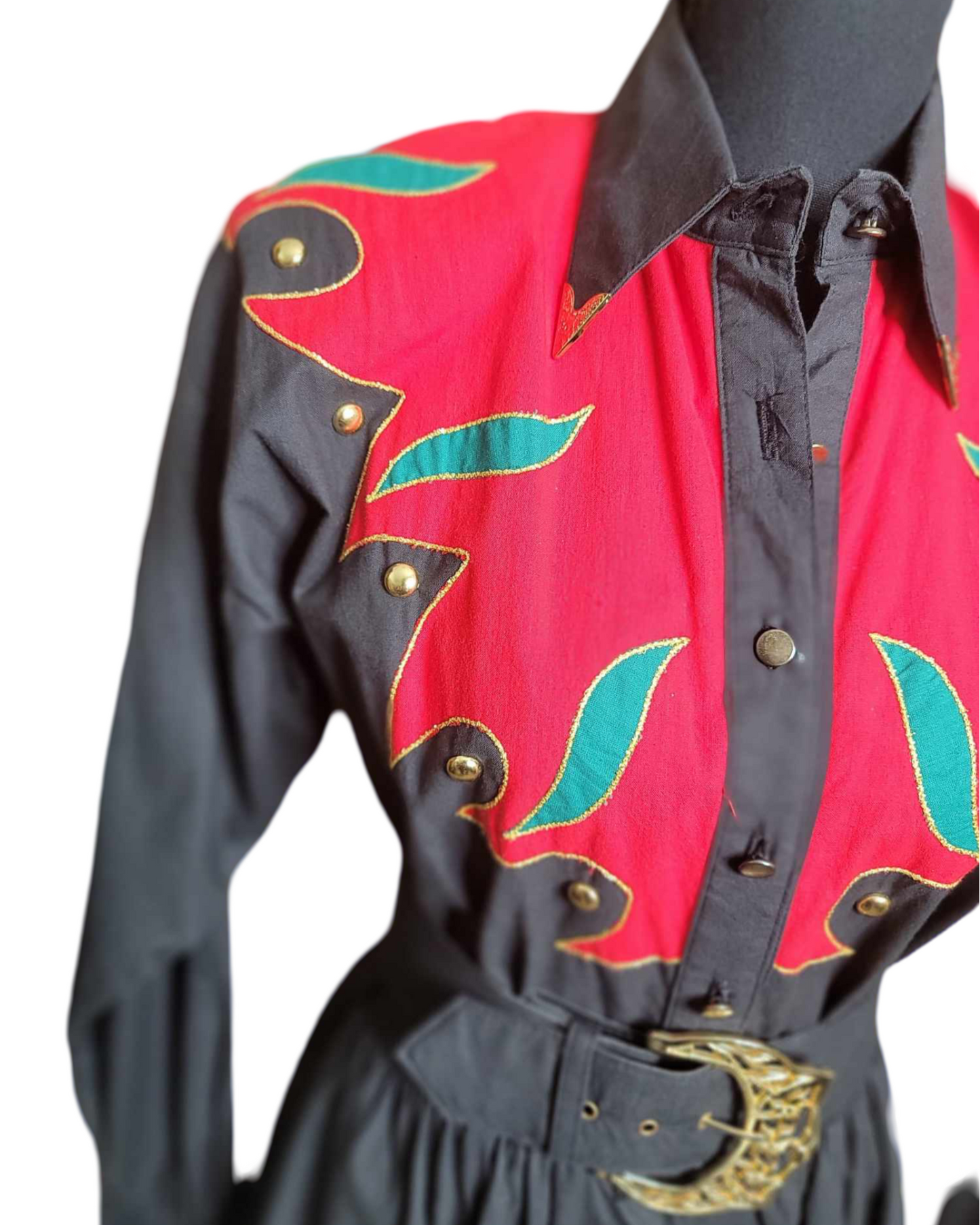 Western Black Dress Red