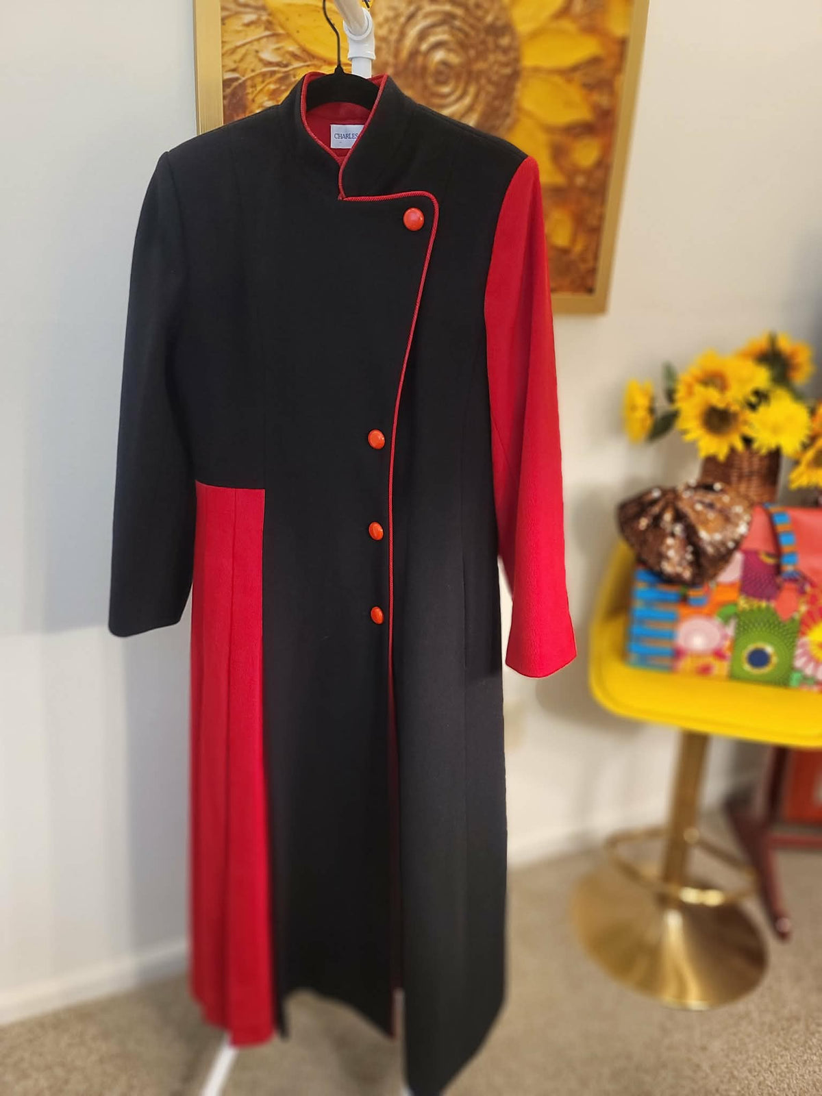 Charles Klein Colorblock Pleated Trench Coat