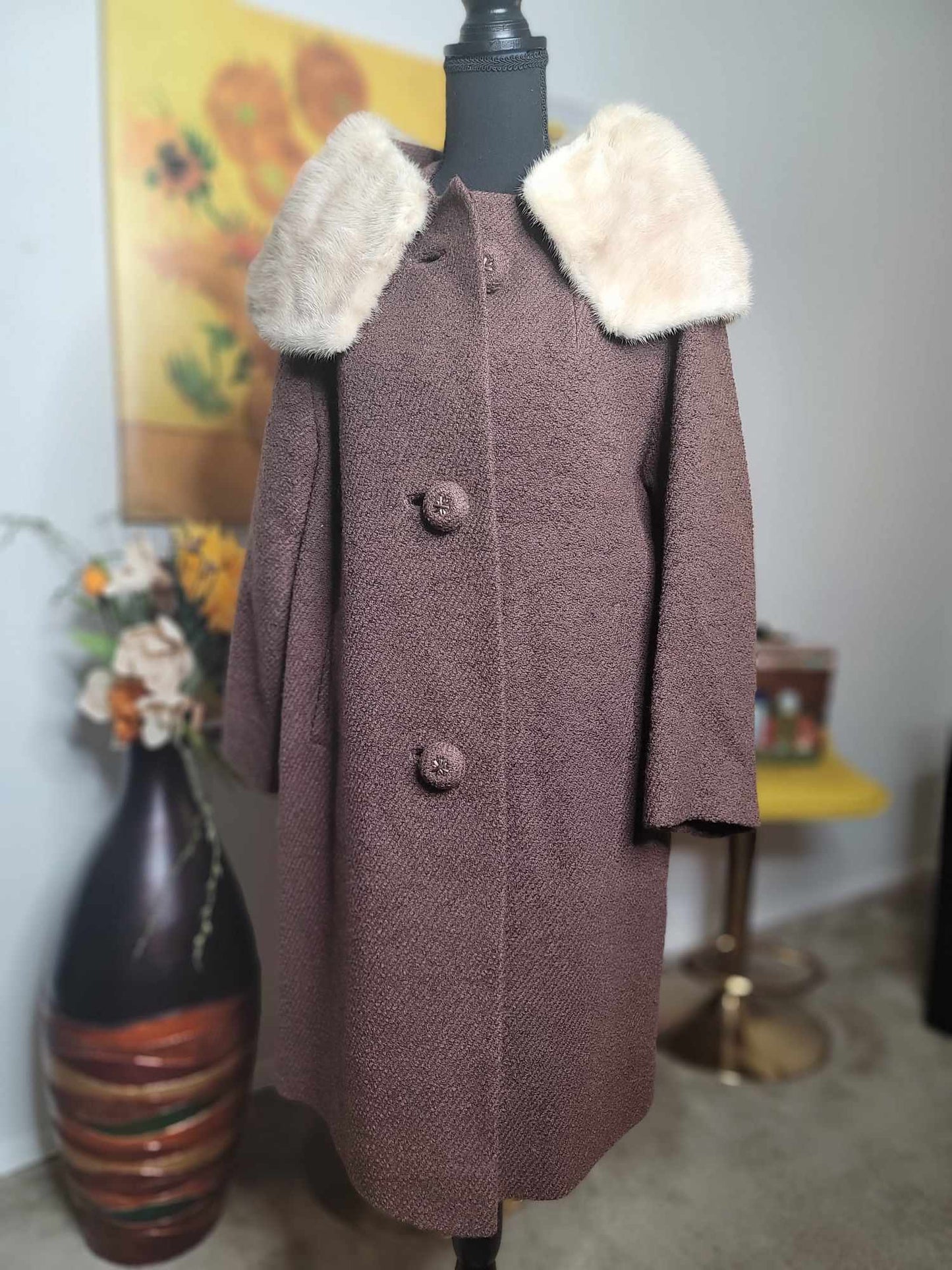 60s Vibe Wool and Fur Coat