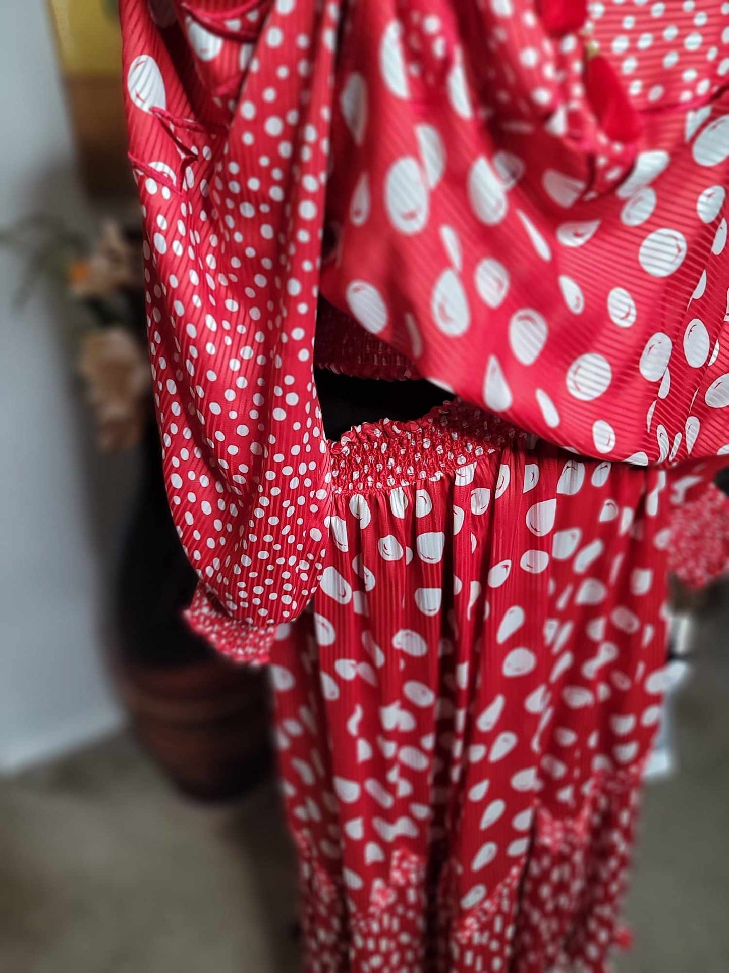 Red With White Polka Dot Skirt Set