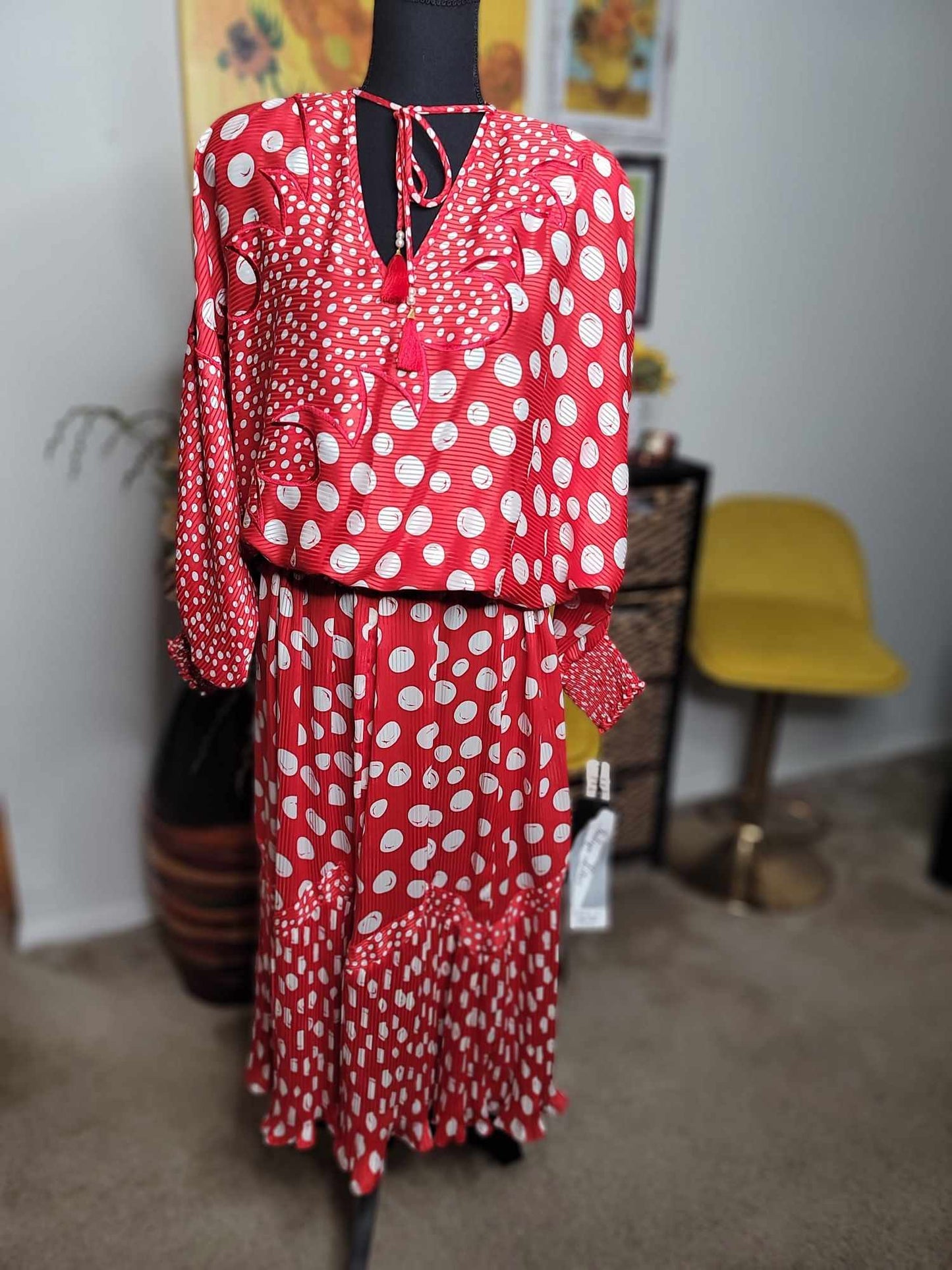 Red With White Polka Dot Skirt Set