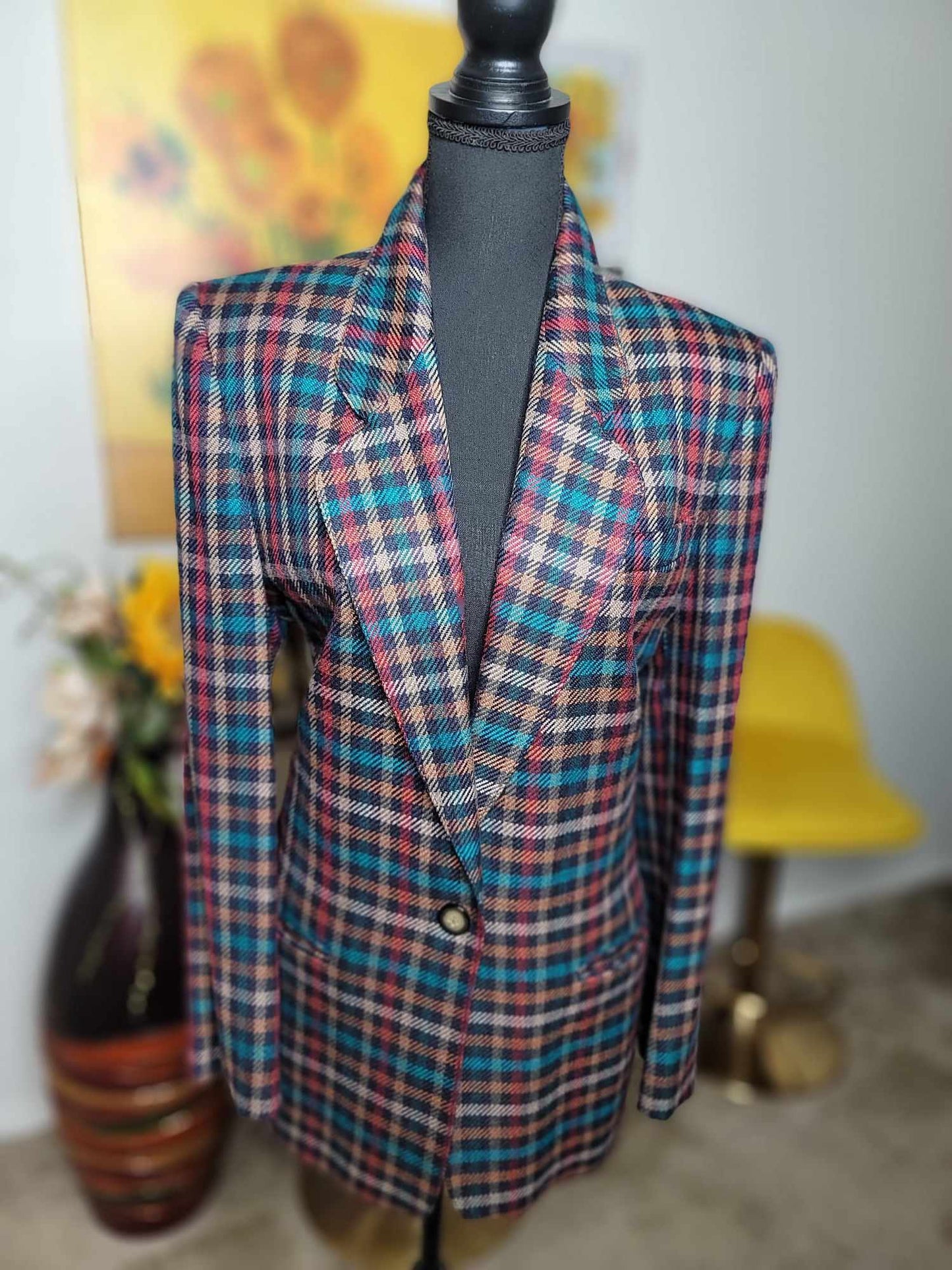 Primary Color Plaid Blazer