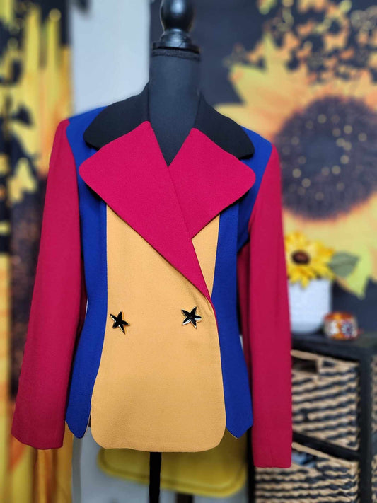 Color and Star Button Blazer